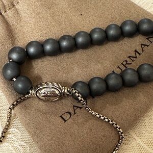 David Yurman gray matte beaded bracelet with adjustable pull sterling silver